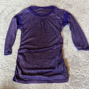 Free People purple 3/4 length sleeve top with gold stripes